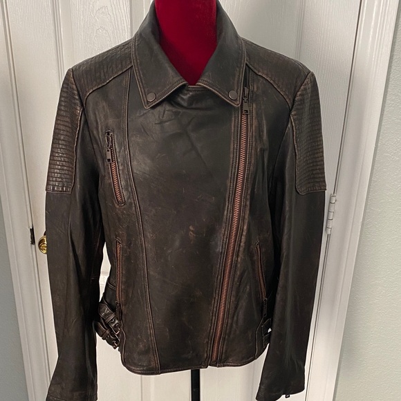 Wilson Women's dark brown Leather moto Jacket sz XL - Picture 6 of 8